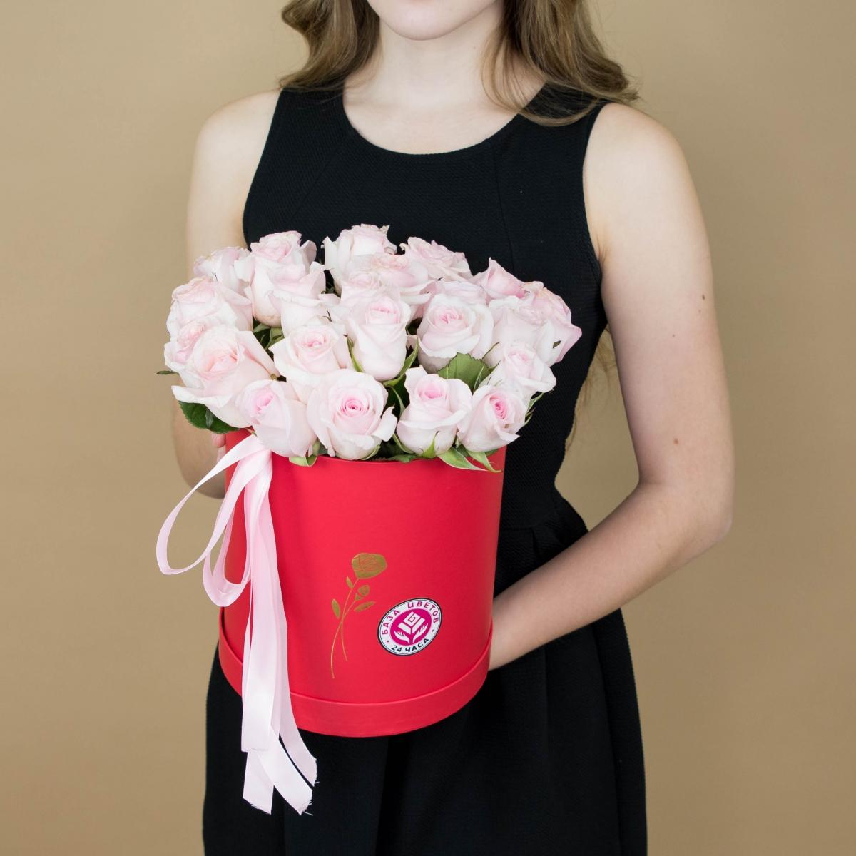Розы розовые в шляпной коробке (Артикул: 2016)