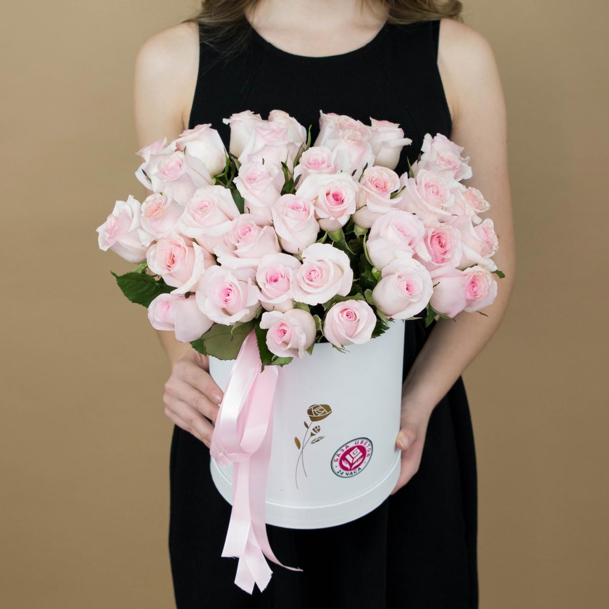 Розы розовые в шляпной коробке (Артикул: 2016)